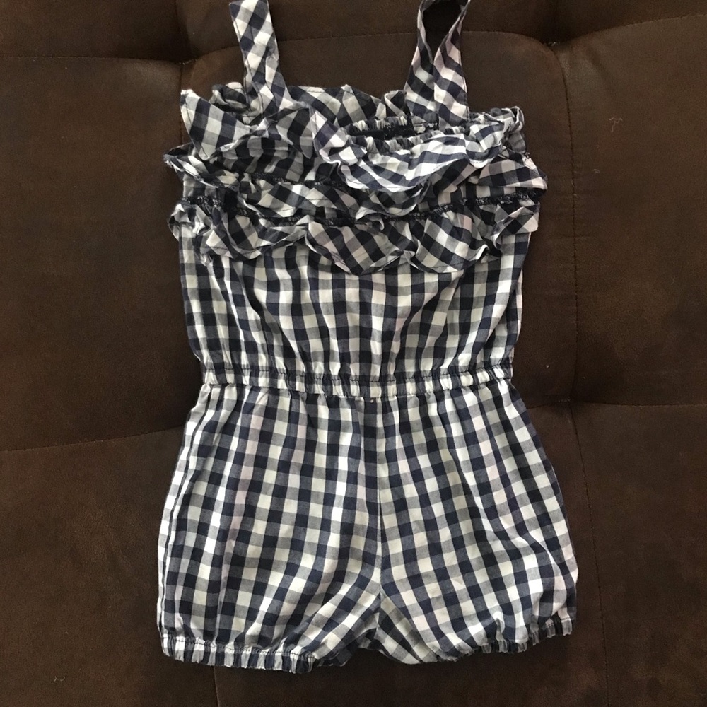 Blue and White Checkered Ruffle Romper